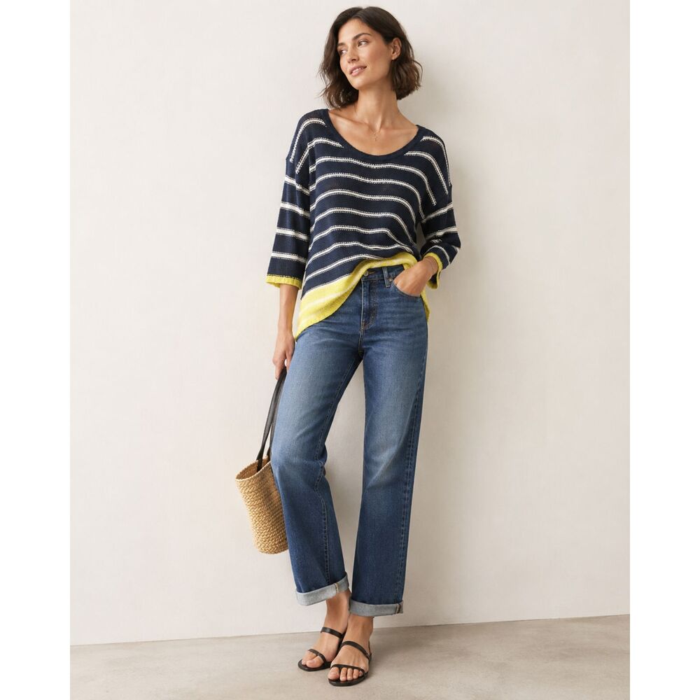 RD Style Nautical Colorblock Striped Open Knit Sweater